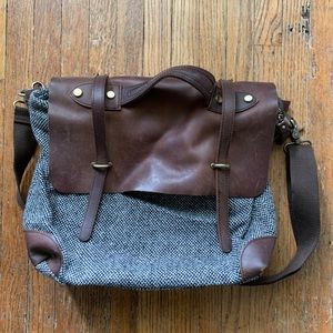 Anthropologie Tweed + Leather Messenger Bag